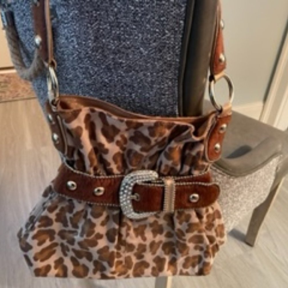 Leopard Print Large Belt Hobo